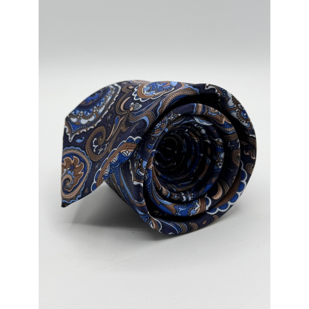 Italo Ferretti Mens Blue Brown Paisley Silk Tie Hand Made in Italy 60x3.5